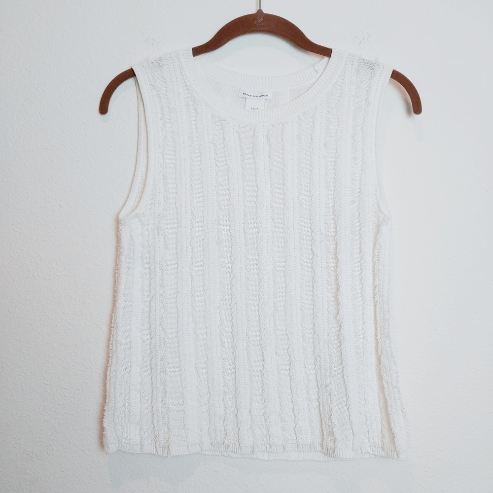Club Monaco White Sleeveless Fringe/Frayed Top XS